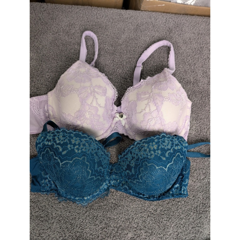 Victoria Secret Lace Push Up Bra Lot of 2 Teal Purple  36C